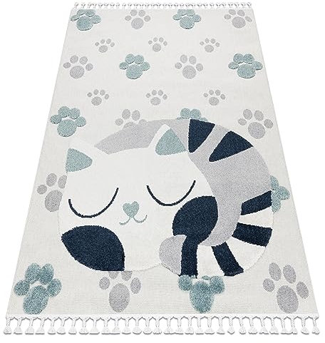rugsx Teppich für Kinder YOYO GD59 Kätzchen, strukturell, sensorische, Fransen, weiß/grau 200x290 cm