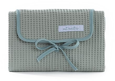 Mi bollito – Cambiador de bebé portátil, plegable e impermeable. Tejido 100% de algodón de gofre. Fácil de guardar en el bolso maternal. Ideal para regalo de recién nacido. (Verde mint)