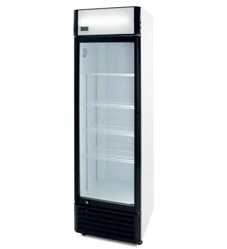 Cleiton® Armario Expositor Refrigerador 1 Puerta de Cristal 300 Litros Doble Cristal Templado Refrigeracion Ventilada Antivaho 600x550x1950 mm | Vitrina Expositora Refrigerada | Nevera Frio Bebidas
