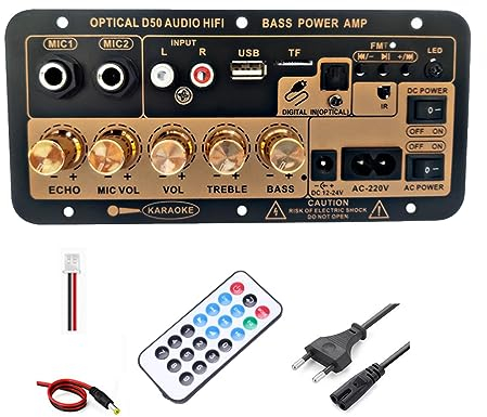 Qutsvosh Scheda Amplificatrice Digitale Bluetooth con Ingresso Audio Ottico Amplificatore Karaoke Amplificatore Subwoofer per Casa/Auto Durevole (Spina EU)