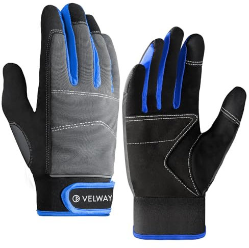 Velway Guanti da lavoro di sicurezza da uomo e donna, guanti da lavoro per meccanici, touch screen, guanti da lavoro per giardinaggio, costruzioni, antiscivolo, blu, L
