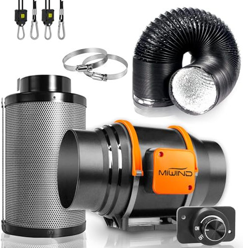 Wachstumszelt-Belüftungssystem, 15,2 cm Inline-Kanal-Ventilator mit Geschwindigkeitsregler, 15,2 cm Kohlefilter und 4,8 m Luftführungs-Kombination, Luftkühlung und Filtrationsset für Wachstumszelt,