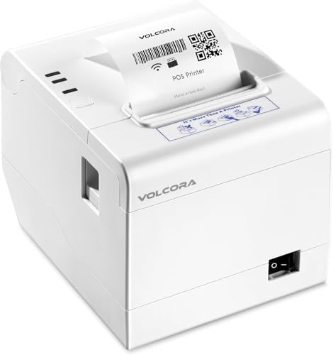 Volcora Thermobondrucker, USB/WiFi-Schnittstelle für Windows/Mac/Linux, 80 mm POS-Drucker mit automatischem Cutter, ESC/POS-Befehlsunterstützung für Kassenschublade, Hochgeschwindigkeits-Wandmontage,