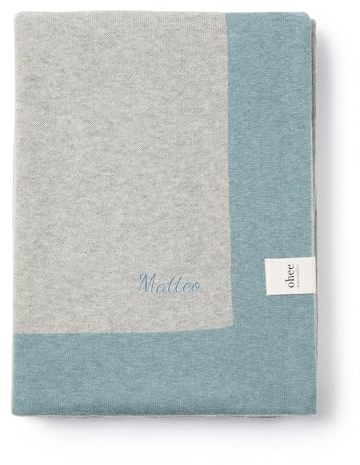 personalisierbare Babydecke mit Namen - Strickdecke für Babys - 104x104cm - 100% Baumwolle - Groß, kuschelig & atmungsaktiv - Geschenk zur Geburt