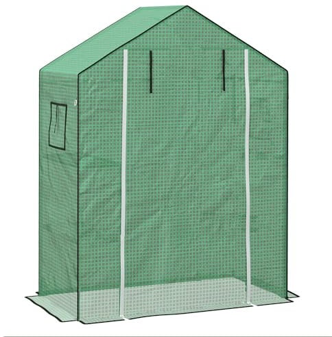 Outsunny Walk-in Greenhouse Cover Replacement with Roll-up Door and Mesh Windows, Reinforced PE Hot House Cover, COVER ONLY, 140 x 73 x 190cm, Green