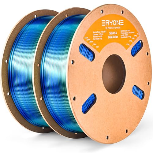 ERYONE Dual Seiden PLA Filament 1.75mm,Co-Extrucsion PLA Seiden Filament für 3D Drucker +/- 0,03 mm,Bicolor-Seide Zwei-Eins PLA Filament1 kg/Spule x 2, blau & Grün