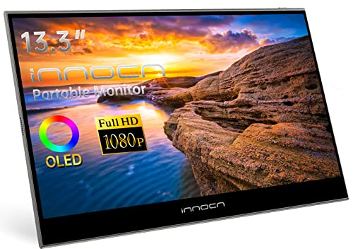 INNOCN Portable OLED Monitor 13.3 1080P 100% DCI-P3 1MS 100000:1 USB C Plug Play Second Travel Computer Display Mini HDMI Photo Video Editing for Laptop MacBook PC Console
