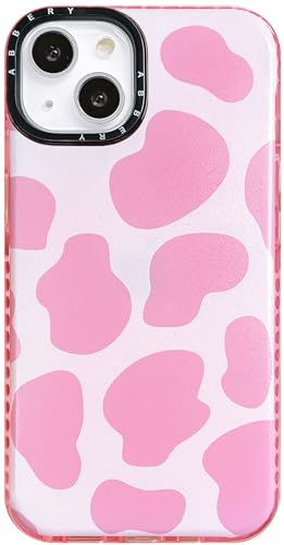 Abbery für iPhone 13/iPhone 14 Hülle Rosa Kuh Muster Kuhflecken Durchsichtig Druck Weiche klare Transparent mit Design Silikon Stoßfest Gummi Süß Schutzhülle Kratzfest Frauen Mädchen