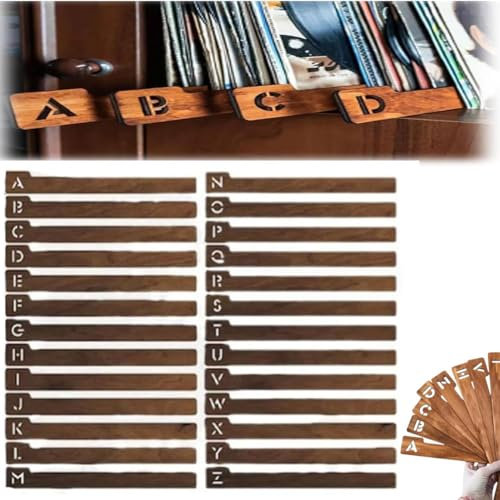 Qsnailfrr Schallplatten-Trennblätter aus Holz, 26 Stück, A-Z Vinyl-Schallplatten-Aufbewahrungs-Trennwände