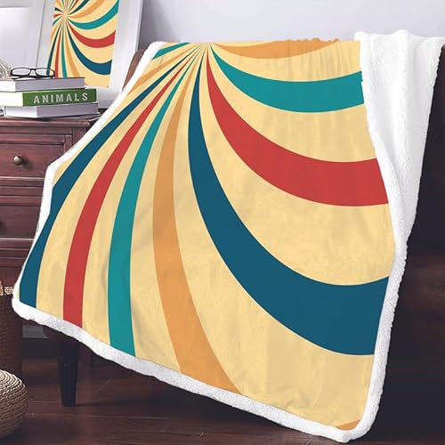 Farbstreifen Sherpa Decke 130x150cm Kuscheldecke Flauschig Fleecedecke Modern Klein Winter Dicke Warm Kunstfelldecke für Kinder Knie Sofa Wohnzimmer