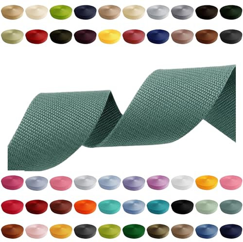 Gurtband 2m 5m 10m 50m, 50 Farben, Breite 10mm 15mm 20mm 25mm 30mm 40mm 50 mm Taschengurt Polypropylen Ideal für DIY-Projekte, Handarbeiten & Outdoor (773) Dunkel Salbeigrün, 25mm x 2m