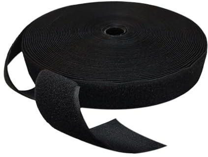 25 Metros Cinta de Cierre para Coser - Gancho y Felpa - Rollo de Cinta para Unir Cortinas, Alfombras, Telas, Fuerte Agarre, Hook and Loop, Blanco o Negro, (Negro, Felpa 50mm)