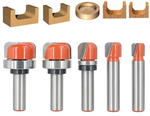 Sinoprotools 5PCS Bowl & Tray Template Router Bit Set 1/2 Inch Shank, Carbide Tipped Circle Round Nose Cutting Cove Juice Groove Router Bit, Ideal for Making Wood Bowls, Trays, Boxes, Board Troughs