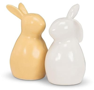 Abbott Collection Ceramic Sitting Bunny Salt and Pepper Shakers - Yellow/White (3H)