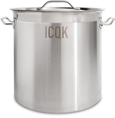 ICQK Pentola in Acciaio Inox 33 L, Coperchio Incluso, ⌀35 cm, Con Bordo A Versare, Compatibile con Induzione, Elettrico, Ceramica, Gas, Fondo Triplo Strato, Manici in Acciaio, Assistenza ITALIA