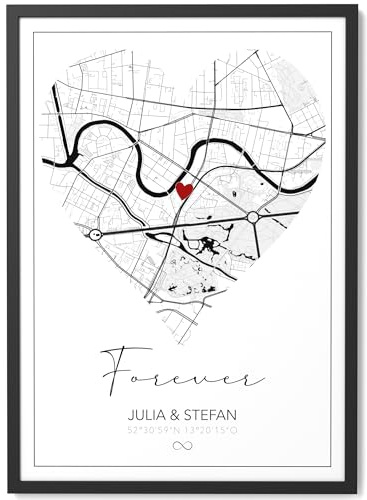 Papierschmiede® Personalisiertes Geschenk Koordinaten Bild Forever Poster mit Rahmen - Ideal als Hochzeitsgeschenk, Geschenk für Freundin oder Partner | Jahrestag Landkarte DIN A4