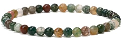 Landorilo Naturstein Perlen Heilstein Armband aus 4mm Runde Steinperlen, Yoga Armbänder für Damen Herren, Glücksarmband, Exquisite Geschenke, Ersatzperlen Inklusive(R Indischer Achat)