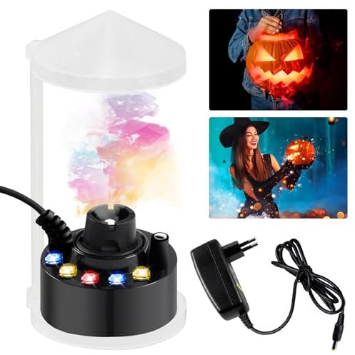 BYZESTY Ultraschall Vernebler, 12 LED Ultraschall Nebelmaschine, Nebler Ultraschall Vernebler, Mist Maker Wassernebler Fogger mit Abnehmbarem Spritzschutz für Springbrunnen,Teich, Nebel, Halloween