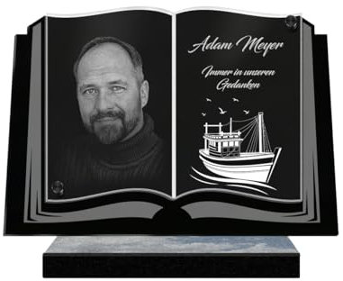 ETERNEL - Personalisierte Grabplatte Buch Boot Foto und Text anpassbar, lasergravierte Grabplatte für Hommage, Grabstein, Toten, Trauer, Beerdigungen