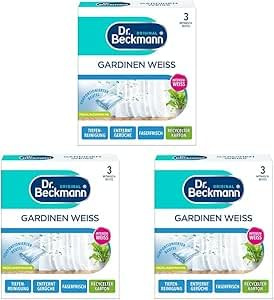 Dr. Beckmann Gardinen-Weiß | Intensiv-Formel für weiße Vorhänge | 3 x 120 g | Mit Aktivsauerstoff | Beutel direkt zur Wäsche | Frühlingsfrischer Duft | Materialschonend