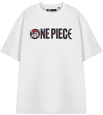 One Piece Men's Graphic Tee | White Short Sleeve T-Shirt with Logo Cross Bones | Pirate Skull & Crossbones Print Anime Manga Fans Top | Casual Cotton Tee Shirt for Men | One Piece Merchandise Gift