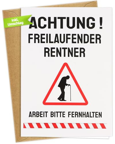 WenmthG Witzige Glückwunschkarte zum Ruhestand mit Umschlag - ARBEIT BITTE FERNHALTEN - Rente Karte - Abschiedskarte Kollegen - Abschiedsgeschenk Kollegen - Karte zum Abschied Kollege