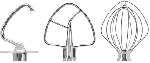 Stainless Steel Stand Mixer Attachments for Kitchenaid 3 Piece K45DH Dough Hook K45B Flat Beater K45WW Wire Whip Whisk Kitchen Aid Accessories for KitchenAid 4.5-5 Qt Tilt-Head Stand Mixers