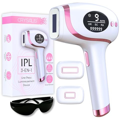 CRYSALIS Pulsee 3-in-1 Epilierer Lumiere – nachhaltige Epilierung, Akne-Reduktion und Hautpflege – Epilierer für Gesicht und Körper Damen – Multifunktionaler elektrischer Epilierer