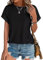 Cuptacc Tshirt Damen Bluse Mit Lochstickerei 2025 Sommer Mode Rundhalsausschnitt Dolman Ärmel Schwarz XXL 50-52