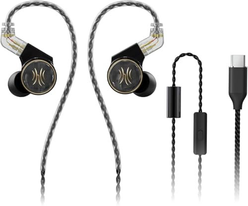 OneOdio Master1 in Ear Monitors 1BA 1DD 10mm Dynamic driver, HiFi Wired Earbuds, Gaming Earbuds, Hybrid IEM Earphones with Detachable Cable for Singer Musician DJ Stage Church (Type C)