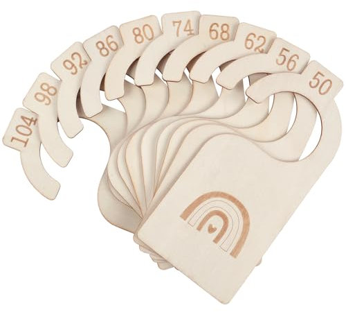 HAGOT 10 Stück Größentrenner für Babys aus Holz, Baby Größentrenner, Babykleidung Kleiderschrank Teiler, Schrankteiler für Babykleidung, Größenreiter 50-104, für Kleidungsklassifizierung (Holz)