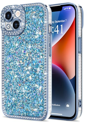 Lafunda for iPhone 14 Case Glitter Sparkly Shiny, Blue | Bling Luxury Phone Cover with Crystal Diamonds Rhinestone, for Women Girls Soft TPU Slim Shockproof Protective Phone Case