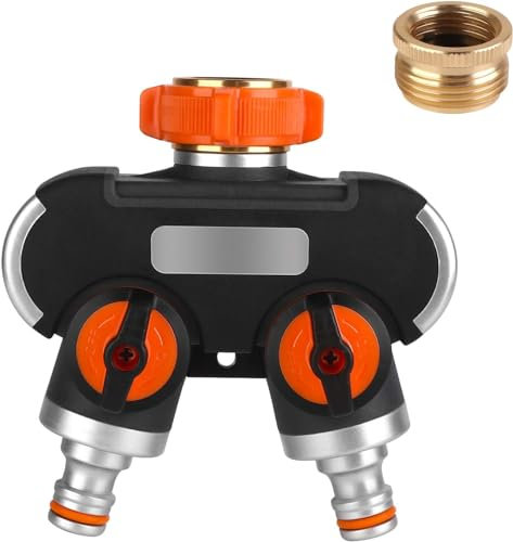 2-Wege-Verteiler: 3/4 und 1/2 Wasser Verteiler mit Wasserverteiler Wasserhahn, für gleichzeitigen Anschluss von Zwei Geräten, beide Ausgänge regulierbar, Adapter zu Gartenbewässerung Bewässerung
