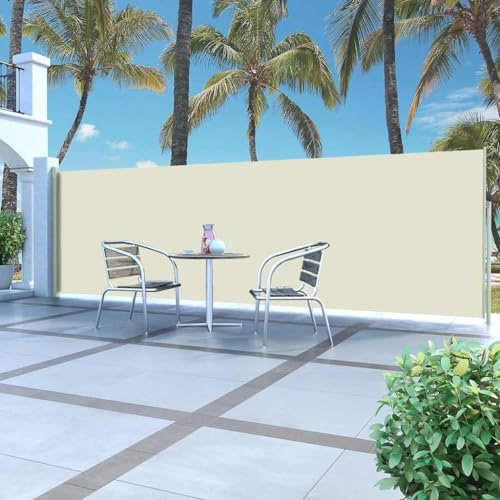 Myheimly Seitenmarkise Sichtschutz Windschutz Sonnenschutz Balkon Seitenmarkise,Creme,160 x 500 cm