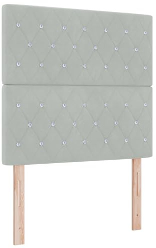 vidaXL Kopfteil in Hellgrau aus Samt mit Kristallknopf, Gepolstert, 100 cm, Höhenverstellbar, modernes Schlafzimmermöbel, zum dekorativen Anbringen an der Wand, stylisches Komfort-Design