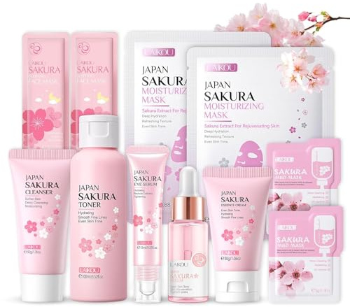 Sakura Teenage Girls Gifts, Skin Care Sets & Kits mit Serum, Cream, Mask, Cleanser and Toner Set, Mask Skincare Sets, Japanese Skincare, Pamper Sets for Women Gifts, all Skin Types