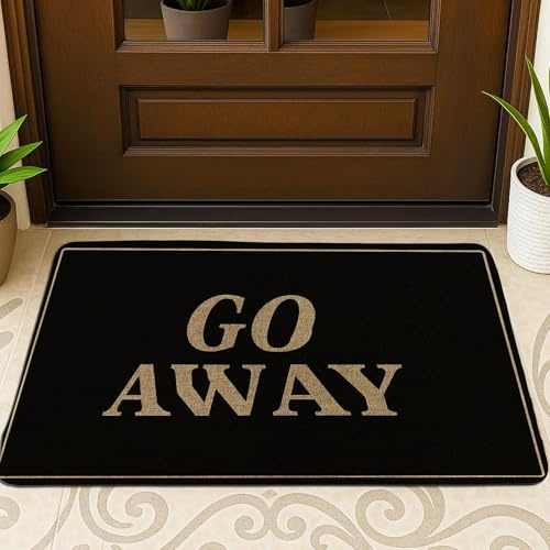 Go Away Fußmatte, schwarze Willkommensmatte für den Innen- und Außenbereich, moderne Wohnkultur, rutschfester Eingangsteppich, leicht zu reinigen, 73,2 x 43,2 cm