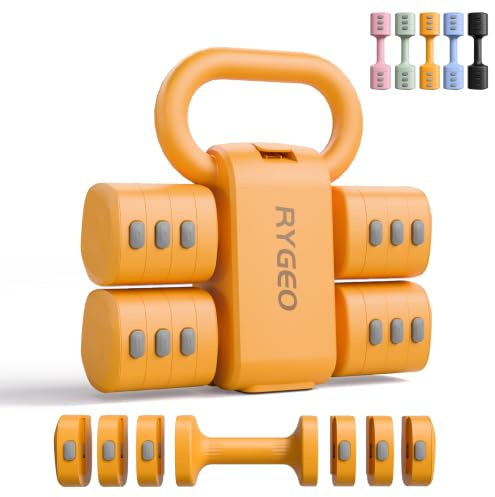 RYGEO Adjustable Dumbbells: Weights for Women with 2-in-1 kettlebell set, 4 levels (1.45-5.54KG), home gym equipment for fitness