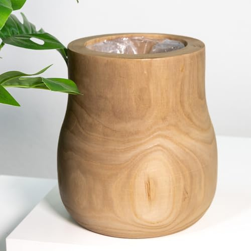 DARO DEKO Holz Blumentopf rund mit Einsatz Pflanz-Topf Übertopf (Topf B 25 x 27cm)