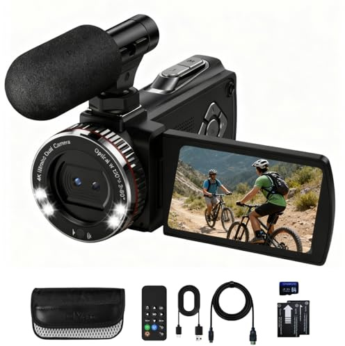 4K Video Camera Camcorder with HDMI, 48MP Vlogging Camera with Mic, 21X Dual Lens Zoom Video Recorder, Flip Screen YouTube Camera, 2 Batteries, 64GB Card, Ideal for Streaming & Content Creation