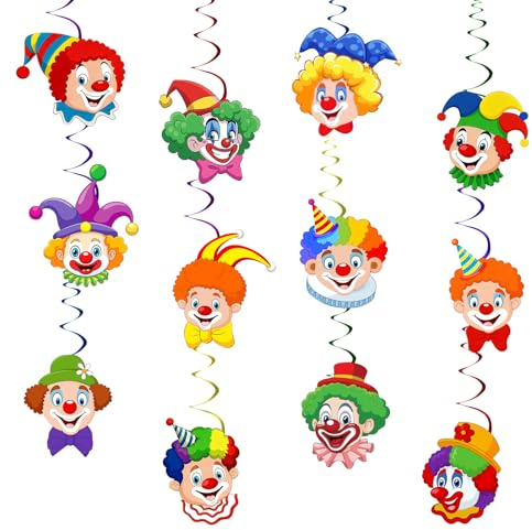 12 Stück Clown Girlande Karneval, Clown Hängende Wirbel Girlande, Clown Wirbel Deko, Clown Spiral Girlandes, Spiralen Girlandes, Clown Hanging Decoration für Fasching, für Fasching Karneval