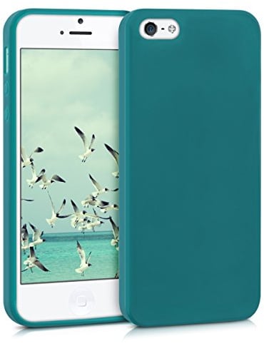 kwmobile Hülle kompatibel mit Apple iPhone SE (1.Gen 2016) / iPhone 5 / iPhone 5S Hülle - weiches TPU Silikon Case - Cover geeignet für kabelloses Laden - Petrol matt