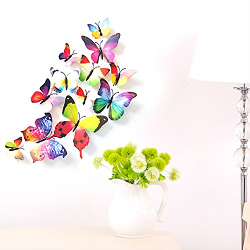 3D Schmetterlinge Blumen 12er Set Dekoration Wandtattoo (Alive (Rainbow))