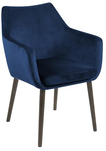 AC Design Furniture Trine Esszimmerstuhl in Blauem Samt mit Dunklen Eichenbeinen, 1 Stück, B: 58 x H: 84 x T: 58 cm, Akzentstuhl, Polsterstuhl, Wohnzimmermöbel, Esszimmermöbel