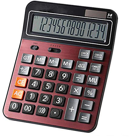 Mengshen Calculadora Sobremesa Grande Bateria Solar Calculadora Comercial de función estándar de Doble Potencia con Pantalla LCD Grande de 14 dígitos Conveniente para Oficina y hogar