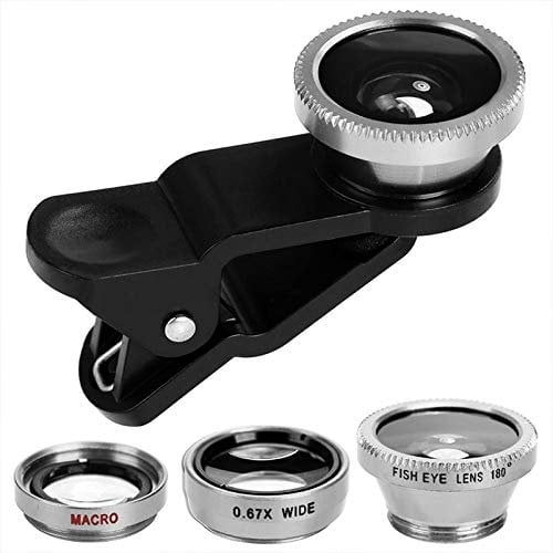 EisEyen Mobile Phone Camera Lens Set Fisheye Wide Angle Macro Lens Kit Clip for Mobile Phone iPhone XS/XS /XR/X/8 Plus, Samsung Galaxy Note s9/s8/s7 Silver