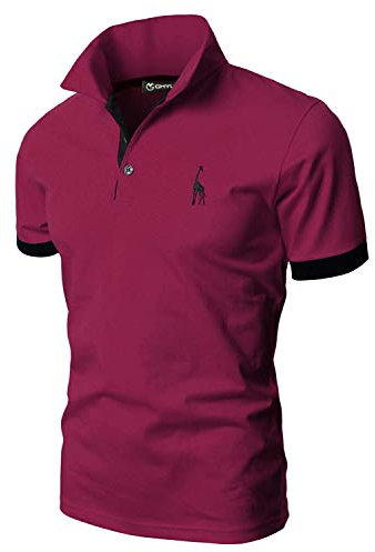 GHYUGR Men's Short Sleeve Polo Shirts Giraffe Contrasting Colors Golf Tennis T-Shirt,Red 1,L