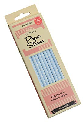 Paper Straws Blue & White Polka Dot 30 Pack