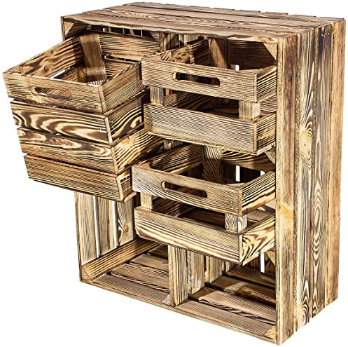 Moooble 2 geflammte Holzkisten mit Zwei Fächern und DREI Schubladen | viele Möglichkeiten zum Verstauen | NEU | 77x68x35cm | Deko Möbel (2)