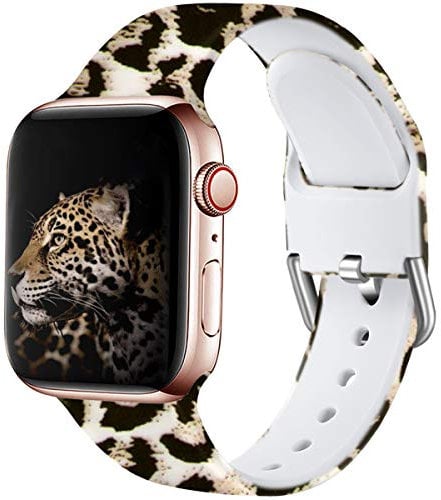 Wepro Replacement Strap Compatible with Apple Watch Strap 41mm 40mm 38mm 42mm, Pattern Printed Soft Silicone Wrist Bands for Apple Watch SE/Ultra/Ultra 2/iWatch Series 10/9/8/7/6/5/4/3/2/1, Leopard